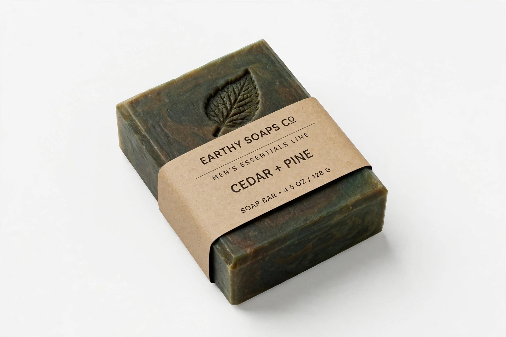 Cedar + Pine soap bar on plain white background — Earthy Soaps Co men's Essentials